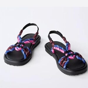 Zara Black and Multicolor Strappy Sandals